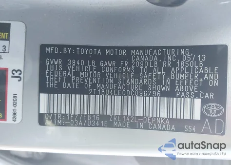 2013 Toyota Corolla Le from USA, damaged, VIN 2T1BU4EE0DC096796
